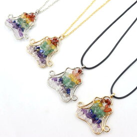 ネックレス シルバー 生命の樹 ヨガポーズ 天然石ペンダント カラフルクリスタル アメジスト ホワイトクォーツ シトリン 不規則デザイン アンティーク調 電気メッキ加工 アクセサリー