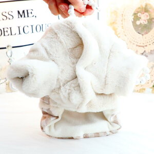 ペットウェア 小型犬 猫用 秋冬 厚手 綿入りアウター ラビットファー風 かわいい プリンセススタイル ウエストベルト Dカン付き お散歩 防寒 ピンク オフホワイト