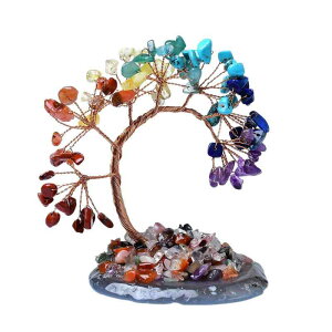 置物 天然石 パワーストーン 金のなる木 アクアマリン アメジスト カラフルさざれ石 インテリア 玄関 リビング 新築祝い 開運 縁起物 オブジェ ハンドメイド