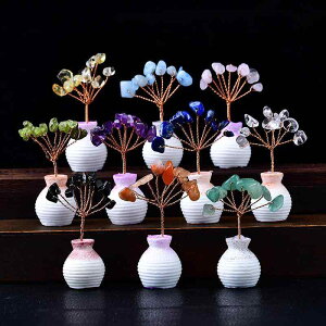 水晶樹 金運 開運 発財樹 風水 天然石 砕石 パワーストーン 置物 カラフル 白 紫 黄 ピンク リビング 玄関 デスク オフィス 卓上 インテリア オブジェ 縁起物 お守り モダン