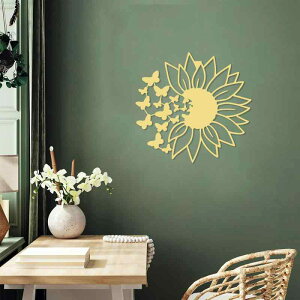 壁飾り 北欧スタイル 高級感 ひまわりモチーフ ウォールデコ メタル素材 ブラック 寝室 リビング 浴室用 アクセントウォール おしゃれな壁面装飾 インテリア雑貨(x2)
