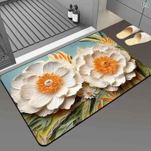 バスマット 珪藻土 吸水速乾 滑り止め 3D 花柄 おしゃれ シンプル 家庭用 浴室 玄関 洗面所 脱衣所 丸洗いOK フロアマット 足拭きマット