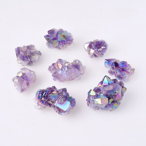 置物 天然水晶 電気メッキ加工 アメジスト花 原石 アロマストーン ディフューザー インテリア 卓上 オフィス デスク おしゃれ モダン ヒーリング 癒し かわいい パワーストーン(x2)