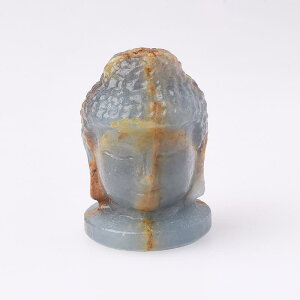置物 天然水晶 パワーストーン 藍色 ブルー 釈迦如来 仏像ヘッド 仏陀像 彫刻 天然石 鉱物標本 研磨 卓上 オフィス デスク オブジェ インテリア 癒し スピリチュアル(x2)