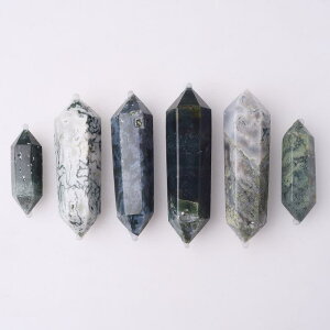 置物 天然水晶 モスアゲート 両錐形 ダブルポイント 原石 鉱物標本 研磨済み 風水 パワーストーン エネルギーストーン インテリア オブジェ モダンアート 癒し(x2)