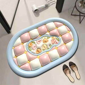珪藻土マット 吸水速乾 吸油 洗える ふわふわ 3Dデザイン インスタ風 かわいい アニメ風 ボタニカル 花柄 チューリップ 浴室 キッチン 玄関 ベランダ用 スクエア フロアマット