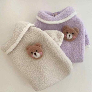 犬服 保温 あったか フリース 韓国風 かわいい くま 襟付き アウター ジャケット 春秋 小型犬 中型犬 トイプードル ビションフリーゼ お散歩 部屋着