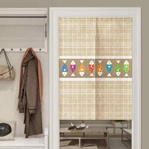 のれん 間仕切り 目隠し 防塵 突っ張り棒対応 ファブリック 家庭用 ショート丈 かわいい 北欧風 デザイン ポリエステル 綿混 リビング 玄関 キッチン トイレ 脱衣所(x2)