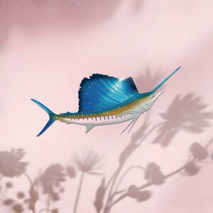 ウォールデコレーション メタル製 青いカジキ 海洋モチーフ マリンテイスト 室内 屋外兼用 リビング 玄関 庭 テラス 壁掛け オブジェ 壁飾り(x2)