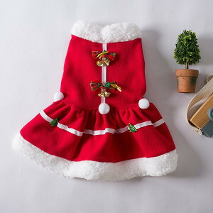 ペット服 犬用 秋冬 厚手 防寒 フリース かわいい クリスマス お正月 イベント 欧米風 フォーマル衣装 ドレス ワンピース クリスマスベル柄
