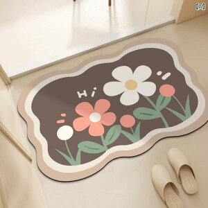 バスマット 珪藻土 ソフト 速乾 吸水性 足拭きマット 浴室 洗面所 玄関 ノンスリップ 約4mm厚 変形 北欧風 シンプル 花柄 雲柄 ウェーブ 四角 楕円 洗える フロアマット