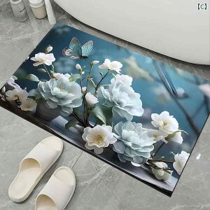 バスマット 珪藻土 吸水 速乾 滑り止め加工 ゴム底 フランネル調 家庭用 浴室 玄関 トイレ 洗面所 脱衣所 立体花柄 プリント フロアマット