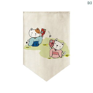 のれん 穴あけ不要 つっぱり棒対応 和風 招き猫 三角デザイン キッチン リビング 寝室 間仕切り 目隠し ショート丈 ミニ丈 かわいい 布製 ポリエステル ドアカーテン 玄関 店舗用(x2)