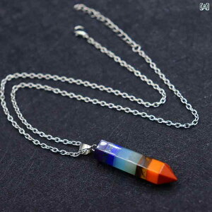 ネックレス ユニセックス 天然水晶 天然石 ペンデュラム 振り子 七色 六角柱 弾丸型 コーン型 ビッグサイズ 大ぶり パワーストーン ヒーリング お守り 風水