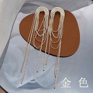 ピアス レディース 大ぶり 存在感抜群 欧米風 ファッション 個性的 ロング フリンジ メタルチェーン ジルコニア 眩い輝き 合金製 電気メッキ加工 通勤 パーティー