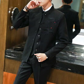 スーツ メンズ 2点セット 結婚式 新郎 伴郎 セレモニー 礼服 フォーマル スリムフィット スタンドカラー スタンドカラー チャイナ風 冠婚葬祭 カジュアル ビジネス 春秋
