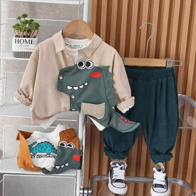 セットアップ キッズ 男の子 ベビー 幼児 ジャケット 春秋 カートゥーン 恐竜 立体 長袖 綿 コットン カジュアル スポーツ 柔らか パンツ 3点セット A級安全基準