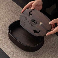 茶盤 黒檀 無垢材 蓮池月色デザイン 壺承 乾泡台 茶器マット 紫砂急須 養壺用 台座 和モダン 茶道具