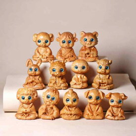 置物 十二支 干支 崖柏 木彫り 無垢材 かわいい 動物 掌中 オブジェ アジアンテイスト ミニ 工芸品 デスク 玄関 リビング 室内装飾 癒し ギフト