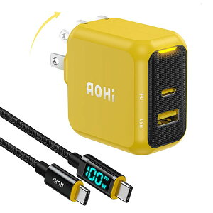 アオハイ MAGCUBE 67W Type-C Type-A 2ポート急速充電器 イエロー LEDケーブル付き EN-MC67YL2 AOHI【スマートフォン・タブレット】