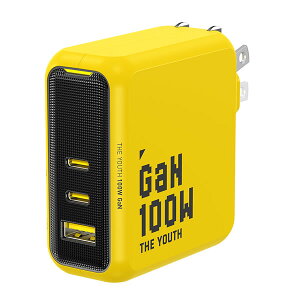 アオハイ THE YOUTH 100W Type-C×2 Type-A×1 3ポート急速充電器 イエロー EN-YT100YL1 AOHI【スマートフォン・タブレットなど】