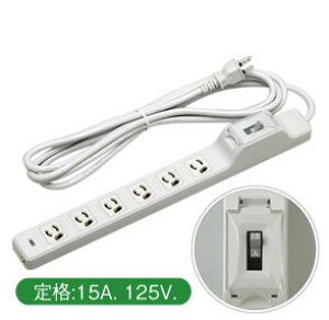 明工社【MR7632TJ3】 15A 安全ブレーカ付OA抜け止め接地タップ(6コ口)VCTFコード 3m 耐トラッキング接地プラグ付