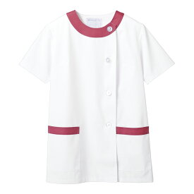 女性用調理衣半袖 1－094　白／ピンク　L