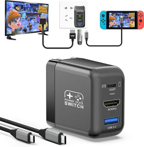 TreasLin Switch�h�b�N30W�X�C�b�`�[�d��ac�A�_�v�^�[4K60Hz HDMI�e���r�o�� �h�b�N�Ȃ��[�d�p��USB-C�[�q�A��ʏo�͗p��HDMI�[�q�A���Ӌ@��p��USB-A�[�q�ASwitch OLED�AiPhone 15�V���[�Y�ASamsung S8�ȍ~�A��