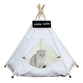[マラソン期間中ポイント5倍]ペット テント 夏用 ペット ハウス ペットベッド 犬小屋 猫小屋 通気性いい 暑さ対策 かわいい 洗濯可能 マットレス両面使用可能 (L, White)