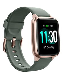 [マラソン期間中ポイント5倍]GanRiver スマートウォッチ 腕時計 1.3インチHD画面 長持ちバッテリー 多種類運動モード 心拍 歩数計 Line 着信通知 Bluetooth5.2 活動量計 日本語アプリ 説明書 iphone&Android対応 (グリーンゴールド)