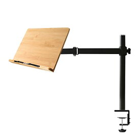 [マラソン期間中ポイント5倍]竹製ブックスタンドwishacc高さ調整可能,ブックアーム 書見台 テーブル側調理本置き デスクトップ 堅牢なページクリップ付き28.0cm x 20.6cm 読書スタンド