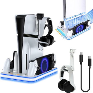 PS5 Pro/PS5 Slim/PS5�Ή� �c�u���X�^���h 5-in-1 �R���g���[���[�[�d�X�^���h ��p�t�@�� 3�i�K�������� 5��ޕ��͋C�� AriKroii