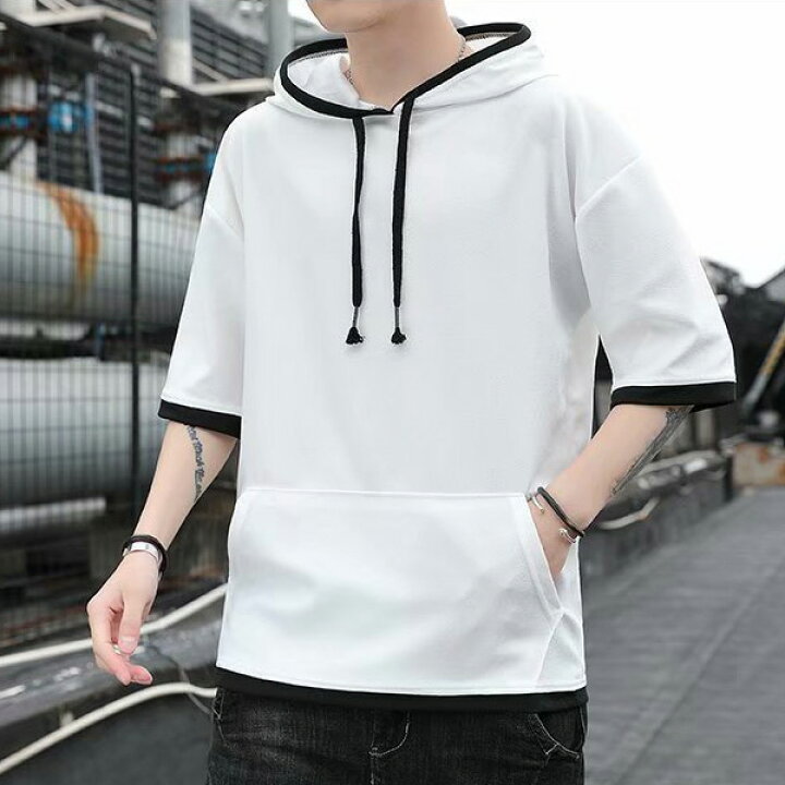 楽天市場】パーカー 半袖 メンズ Tシャツ フード付き ゆったり ビッグ 
