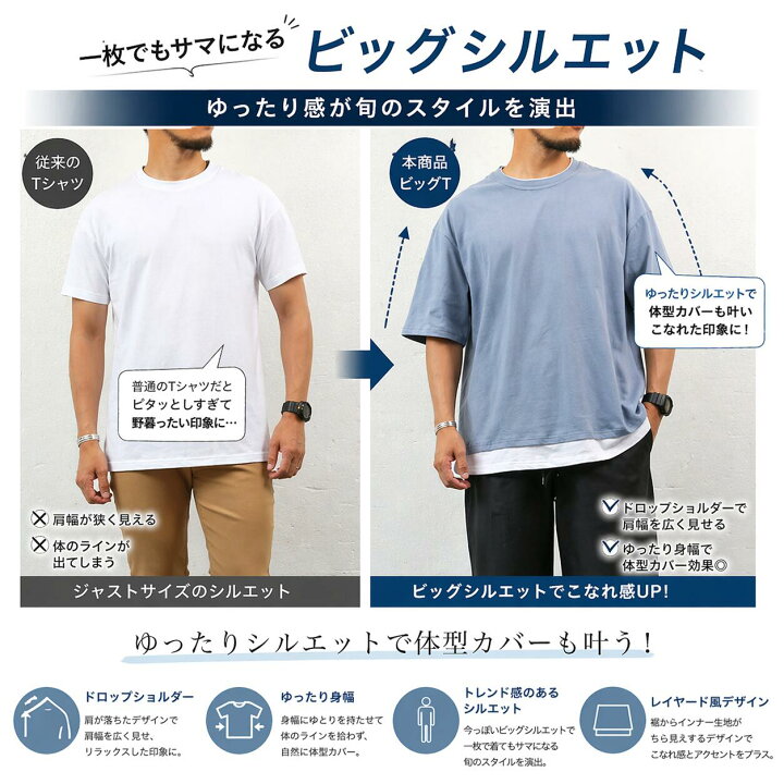 楽天市場】Tシャツ メンズ 半袖 夏 ビッグシルエット ゆったり 重ね着 