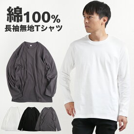 Tシャツ メンズ 長袖 トップス 無地 ロング丈 ロンT クルーネック 綿100% コットン シンプル 白T カジュアル 送料無料