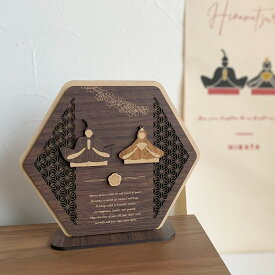 ひな祭り 木製 雛飾りプレート｜組小細工風 麻の葉文様 コンパクト飾り 初節句 桃の節句 ギフト 出産祝 インテリア 雛人形 フォト飾り プレゼント