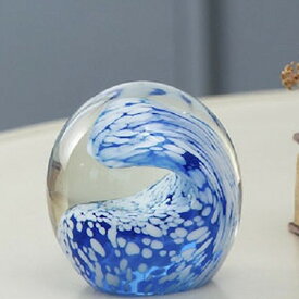 ガラス インテリア オブジェ ウェーブ ブルー GO-007 ガラス 置物 装飾品 飾り ペーパーウェイト 海 波