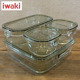 iwaki パック＆レンジ システムセット・ミニ オリーブグリーン 4点セット 保存容器 ガラス 耐熱 PC-PRN4G42 イワキ AGCテクノグラス D2308