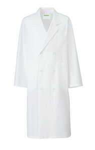 【診察衣ダブル メンズ】ドクターコート・制菌素材 ポリエステル85% 綿15% S〜3L ホワイト/サックス 白衣 長袖 男性シルエット 診察着 実験着 医師 ドクター KAZEN/カゼン 255
