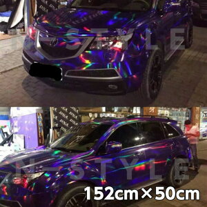カーラッピングシート マジョーラメッキ 152cm×50cm パープル ホログラム調メッキ カーラッピングフィルム耐熱耐水曲面対応裏溝付 カッティングシート