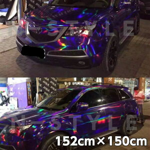 カーラッピングシート マジョーラメッキ 152cm×150cm パープル ホログラム調メッキ カーラッピングフィルム耐熱耐水曲面対応裏溝付 カッティングシート