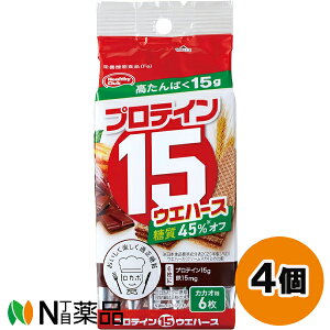 ハマダコンフェクト ヘルシークラブ プロテイン15ウエハース カカオ味 (6枚入) 4個セット <栄養機能食品(栄養成分:鉄) ウエハース>