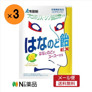 【メール便送料無料】浅田飴 はなのど飴 メントールレモン味(60g)×3袋 <お菓子 飴 キャンディー 栄養機能食品>