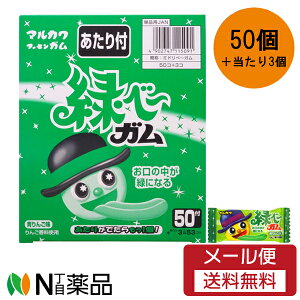 【メール便送料無料】丸川製菓 緑ベーガム 青りんご味 50個+当たり分3個【1ケース】
