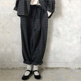 HTS (HARROW TOWN STORES) [エイチティーエス] ウールチェックイージーパンツ レディース NHT1861WC grey×black check