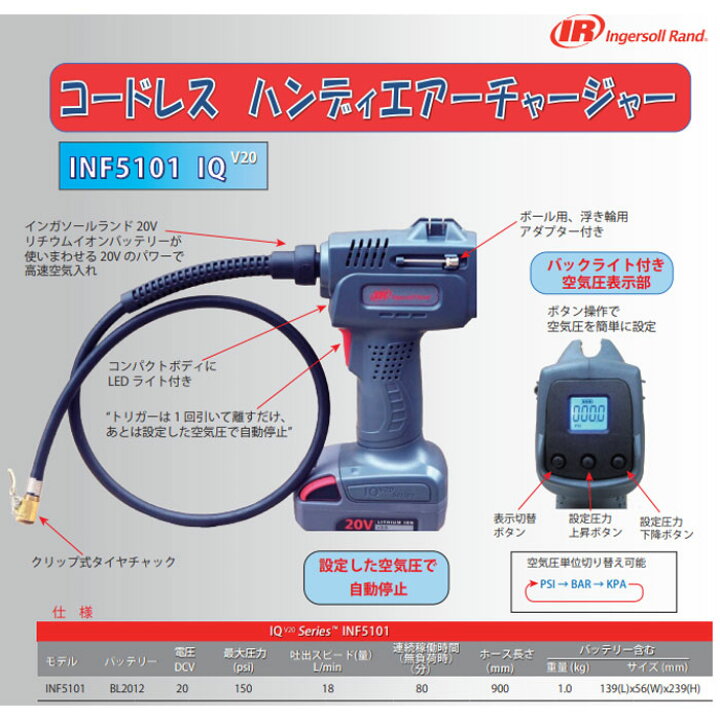 楽天市場】タイヤ 空気圧 調整 補充 IR Ingersoll Rando インガソール 