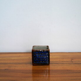 Tonala Pottery Square Cube Case / Mexico / Ceramica San German / Blue陶器 インテリア 民藝 メキシカン フォークアート 花器 小物入れ