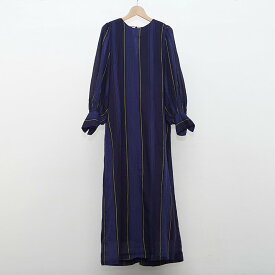 【ne Quittez pas ヌキテパ】C.VOILE STRIPE BACK TWISTED DRESS NAVYレディース 女性 ドレス