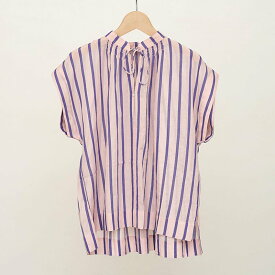 【2024 S/S】【ne Quittez pas ヌキテパ】COTTON VOILE STRIPE FRENCH SLEEVE BLOUSE PINK レディース 女性 ブラウス