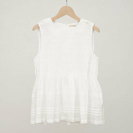 【2024 S/S】【ne Quittez pas ヌキテパ】COTTON DOBBY SLEEVELESS SHIRRING TOP WHITEレディース 女性 ブラウス